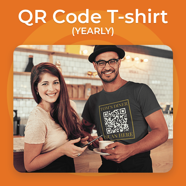 A man wearing a T-Shirt with a QR Code with a woman besides him